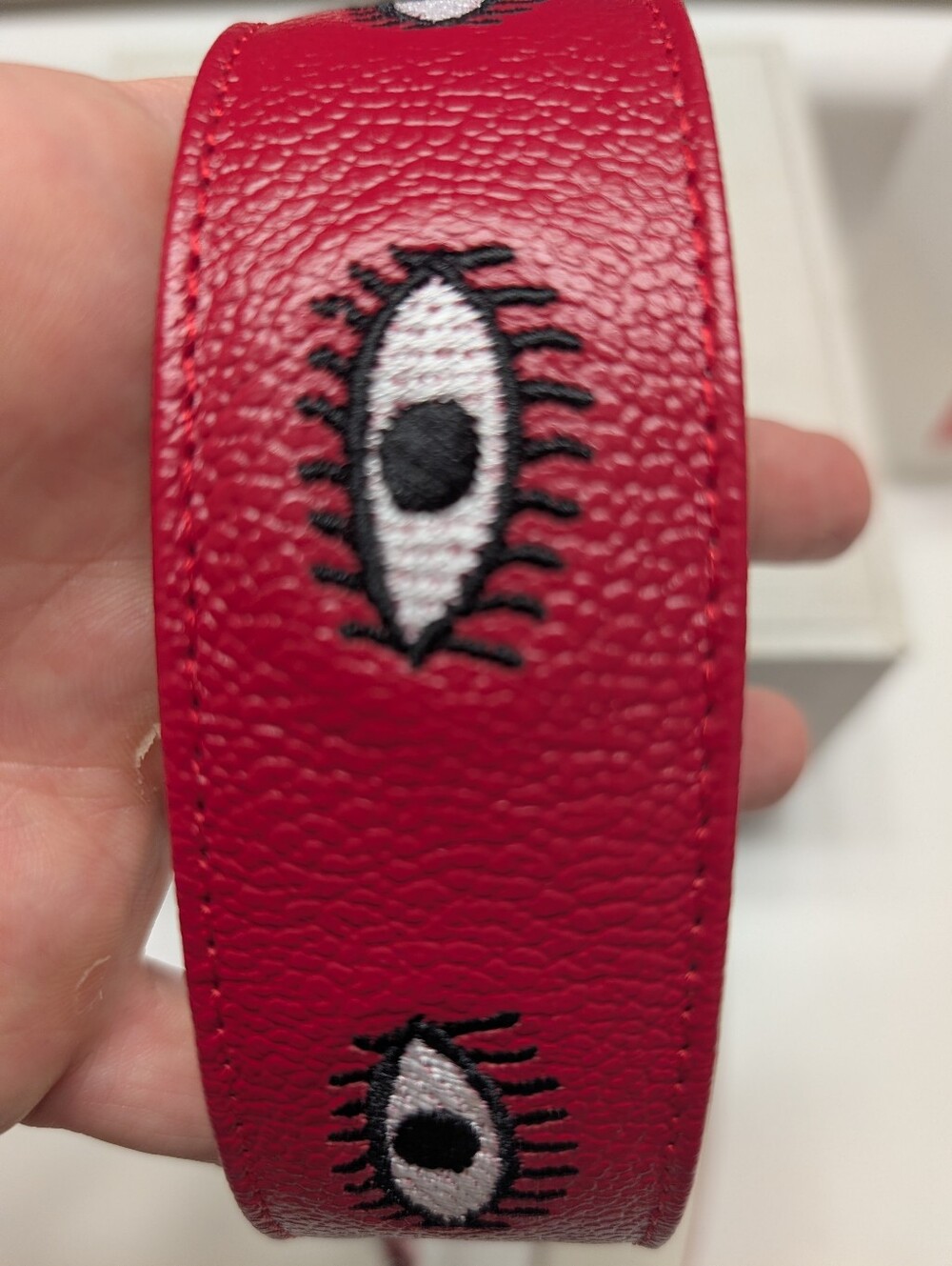 Min & Mon Jester Red Eye-Embroidered Leather Strap With Gunmetal Hardware - Picture 4 of 4